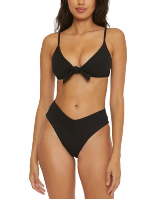 Shop Becca Womens Modern Edge Convertible Bikini Modern Edge High Waist Ribbed Bikini Bottoms In Black
