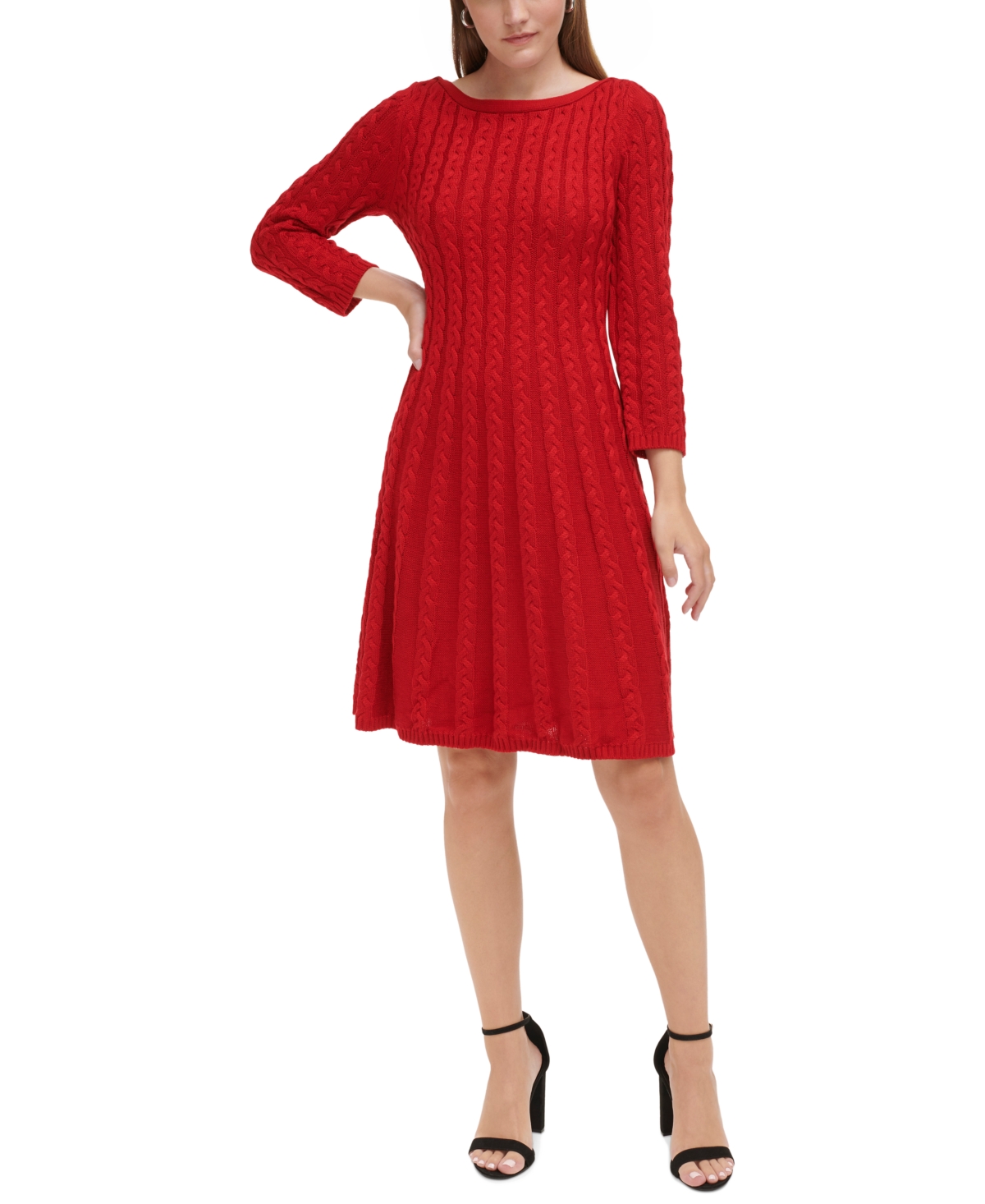Jessica Howard Women's Cable-knit Fit & Flare Sweater Dress In Red