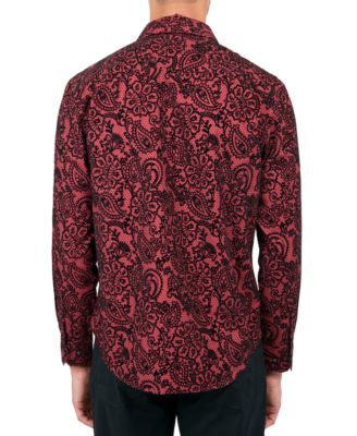 Men's Regular-Fit Flocked Paisley Button-Down Shirt