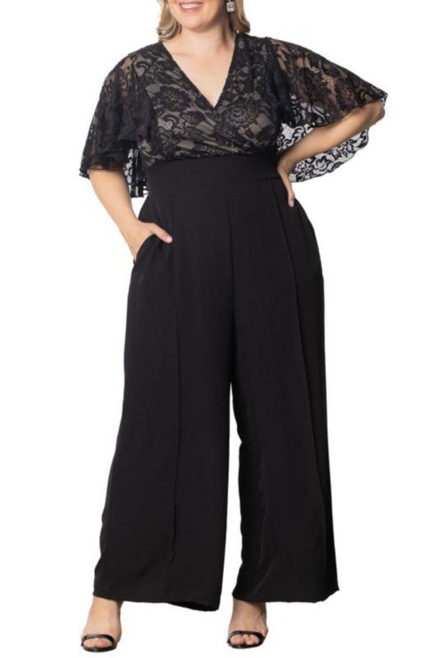 Женский комбинезон Kiyonna Plus Size Alluring Sequins Lace Formal Jumpsuit, цвет: Чёрный телесный