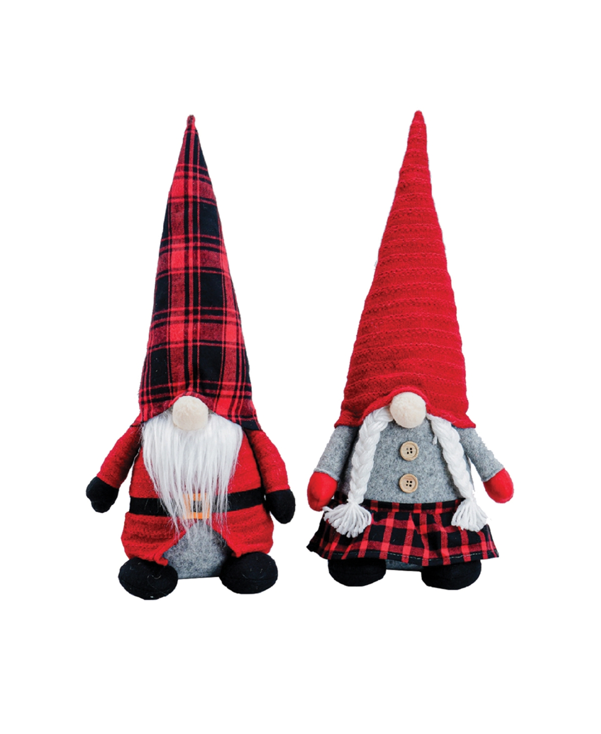 13" Buffalo Plaid Gnomes, Set of 2 - Red