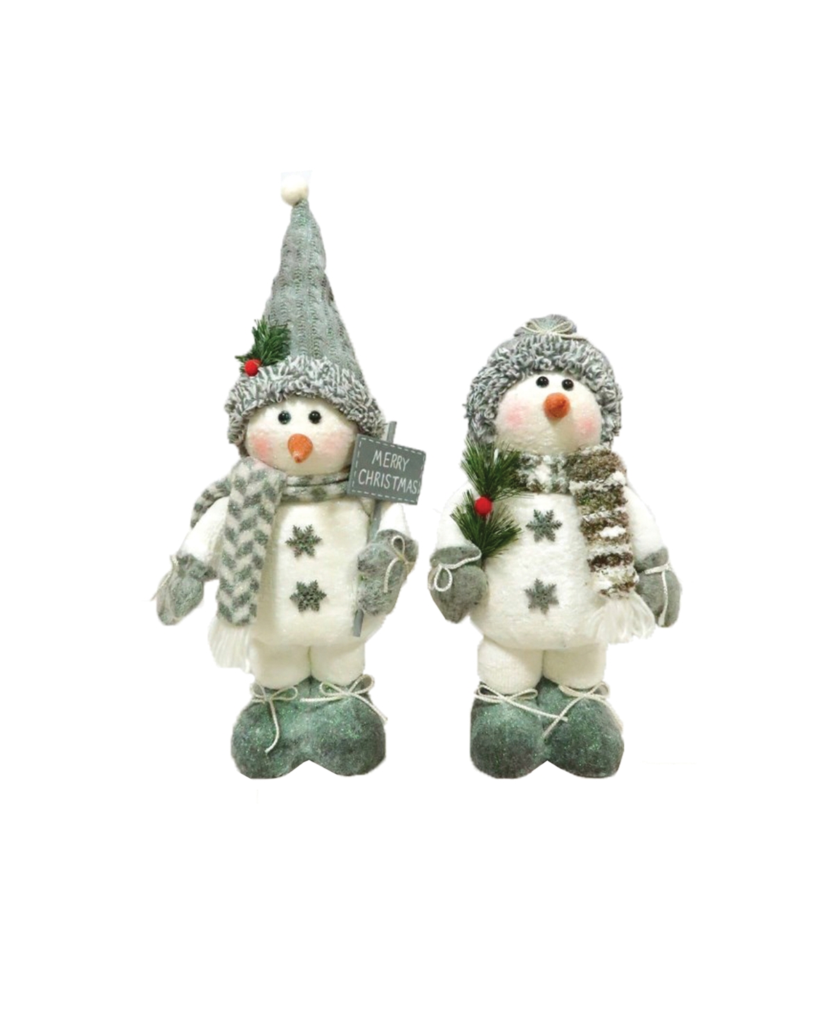 14" Cheery Snowmen, Set of 2 - Gray