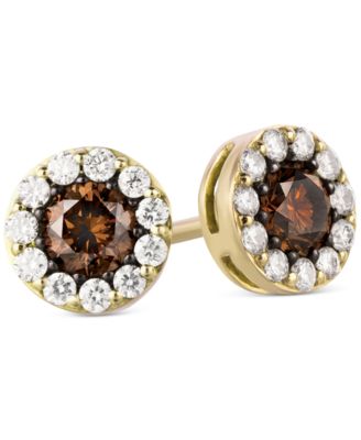 Chocolatier&reg; Chocolate Diamond & Vanilla Diamond Halo Stud Earrings (3/4 ct. t.w.) in 14k Gold