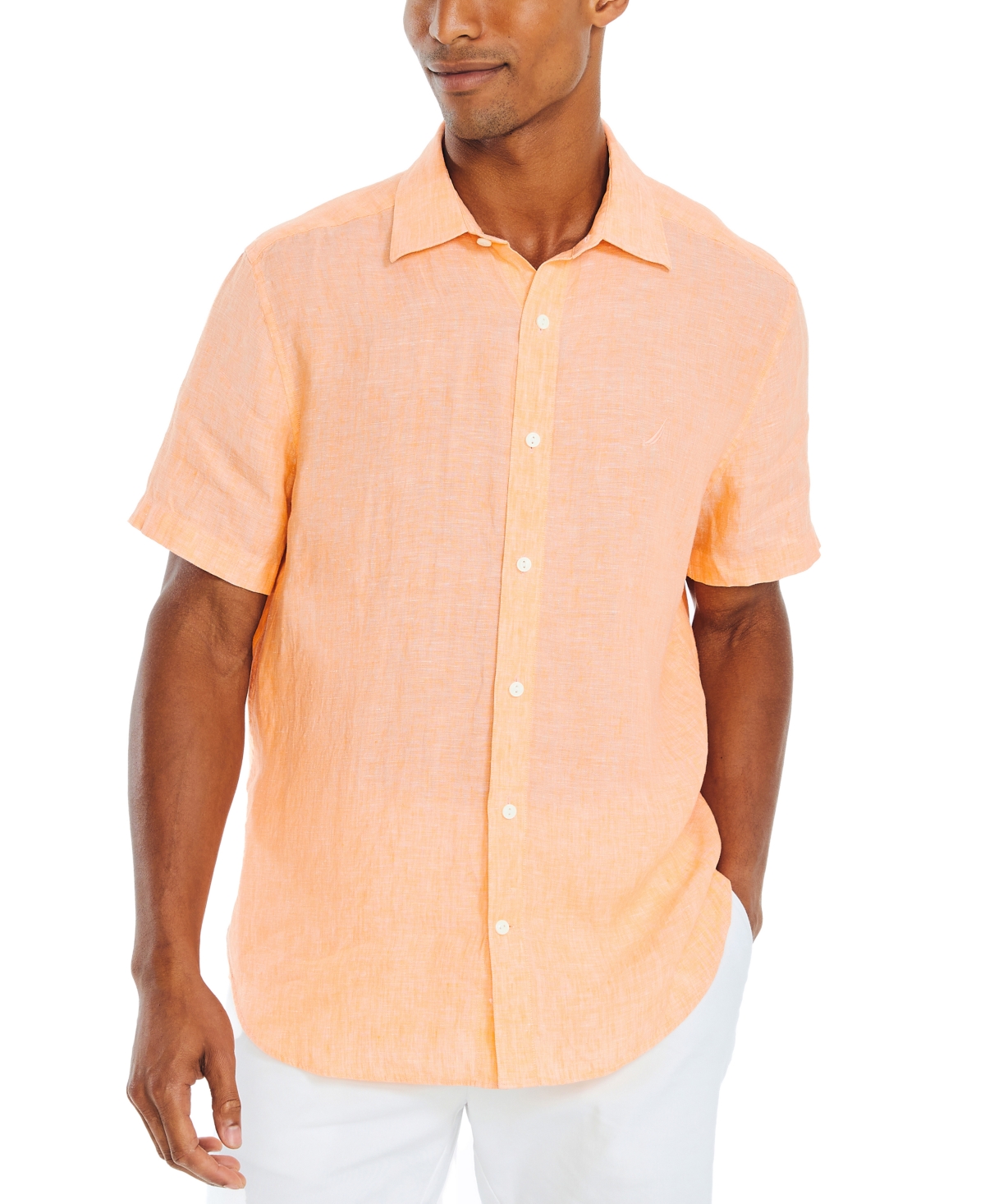 Nautica Men's Classic-fit Solid Linen Short-sleeve Shirt In Sunset Orange