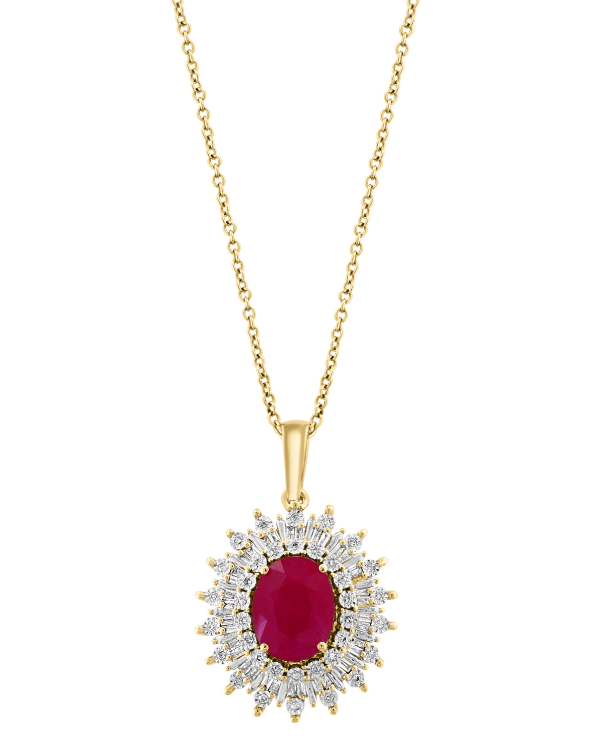 Effy Collection Effy Ruby (1-7/8 Ct. T.w.) & Diamond (1/5 Ct. T.w.) Oval Halo 18" Pendant Necklace In 14k Two-tone G In Two Toned