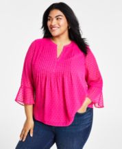Tommy Hilfiger Plus Size Women's Pintuck Blouse, Multi Ballerina Pink, 3X  at  Women's Clothing store