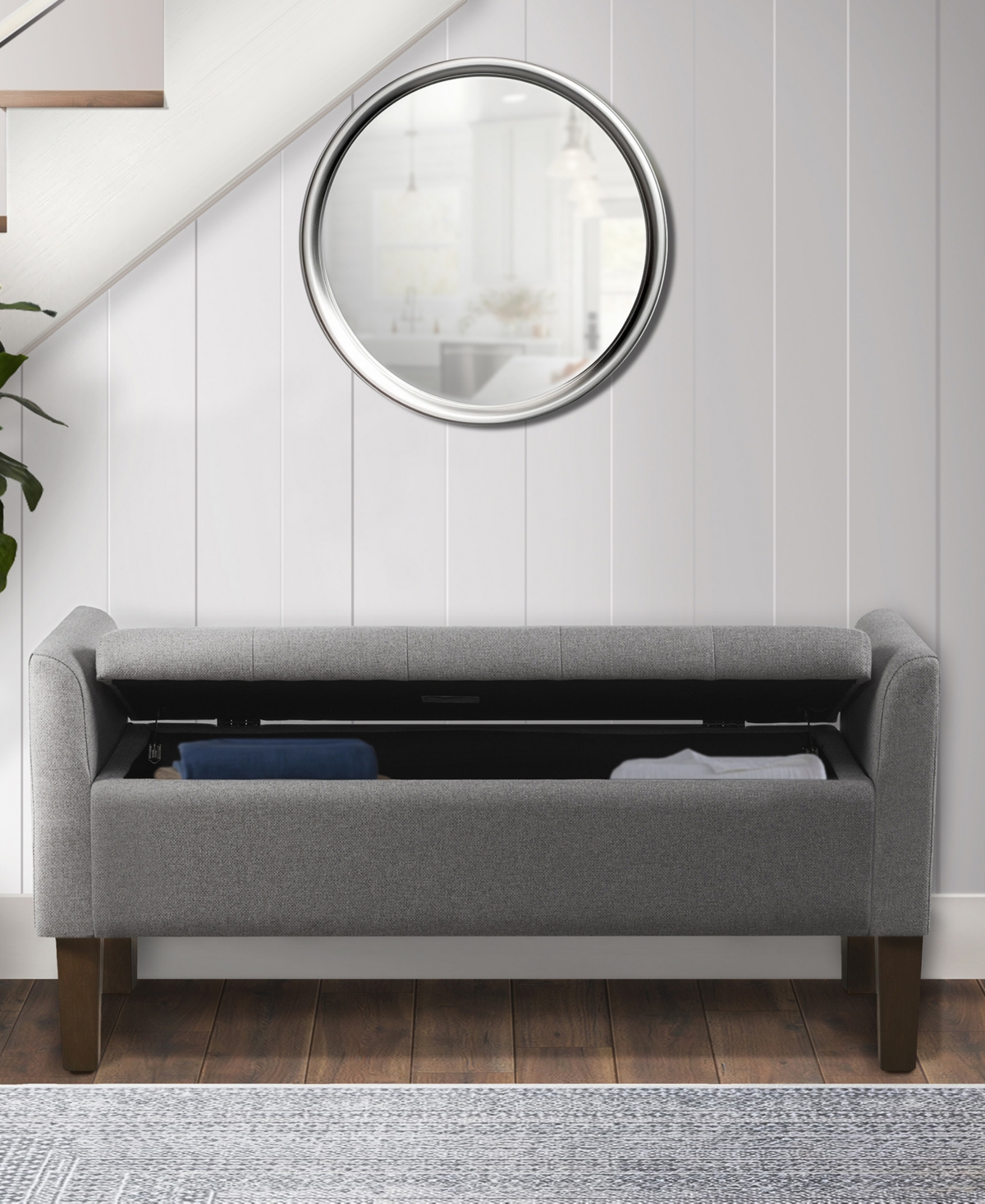 510 Design Blaire 44" Wide Flip-top Fabric Upholstered Storage Bench In Gray