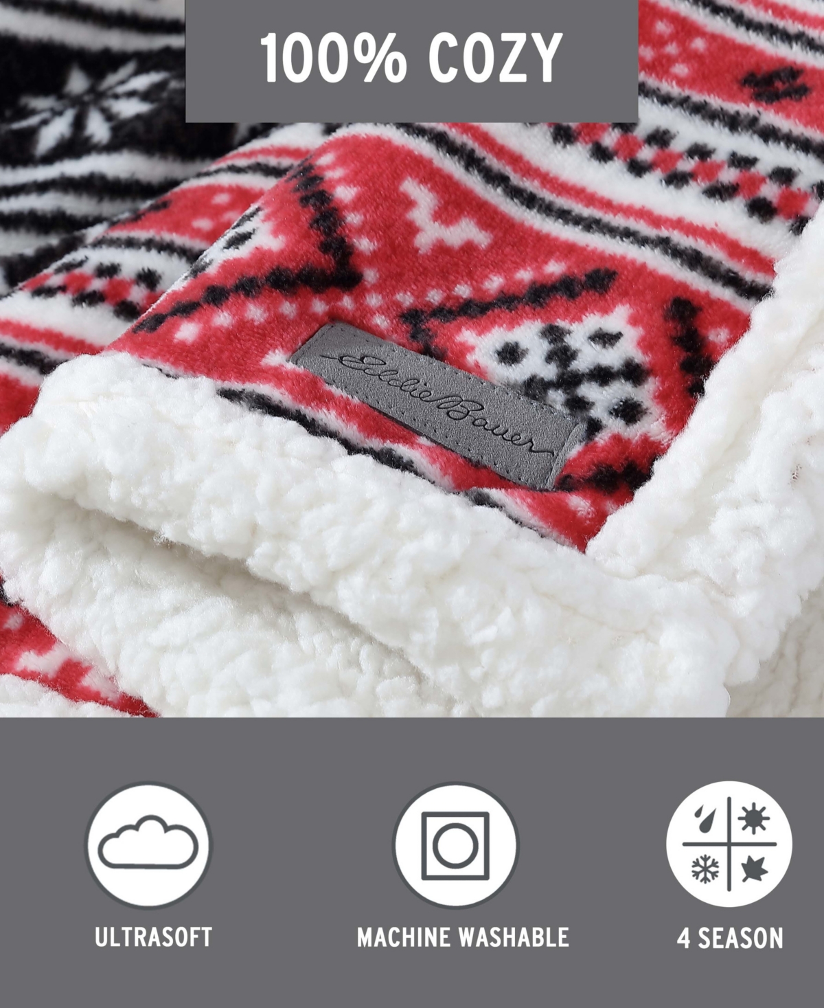 Eddie Bauer Ultra Soft Plush Fleece Reversible Throw Blanket, 60
