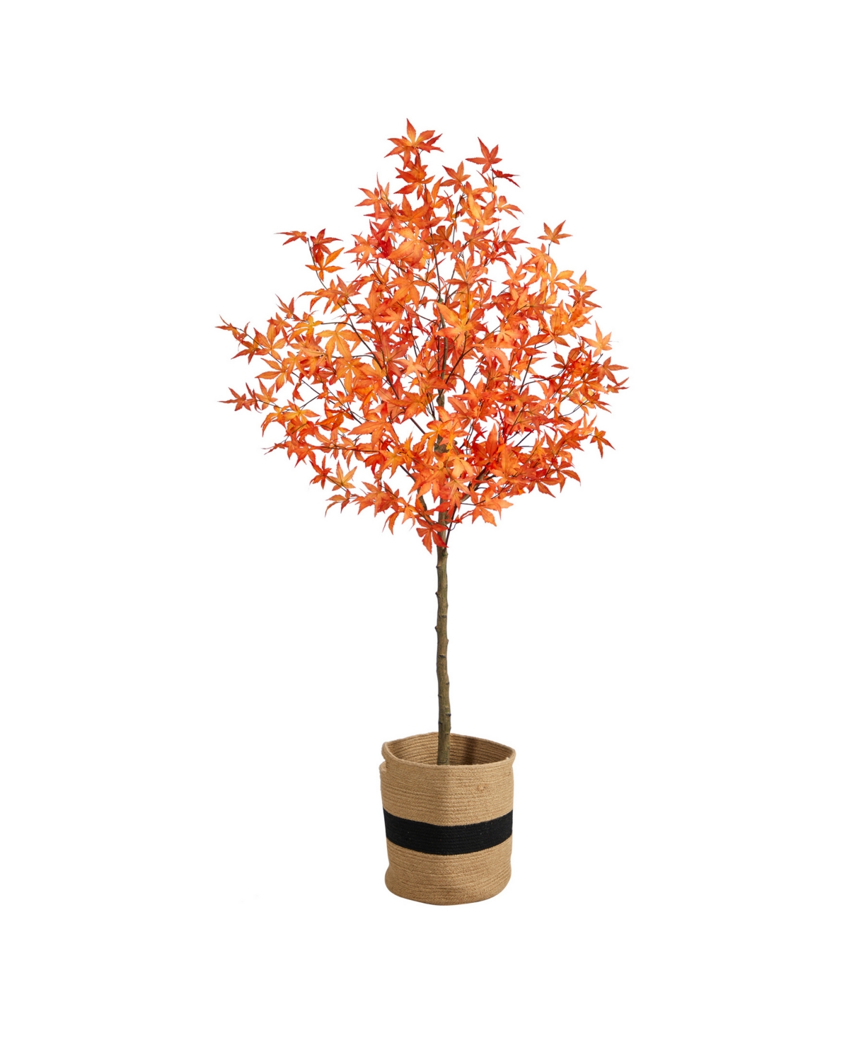 72" Artificial Autumn Maple Tree with Handmade Jute Cotton Basket - Orange