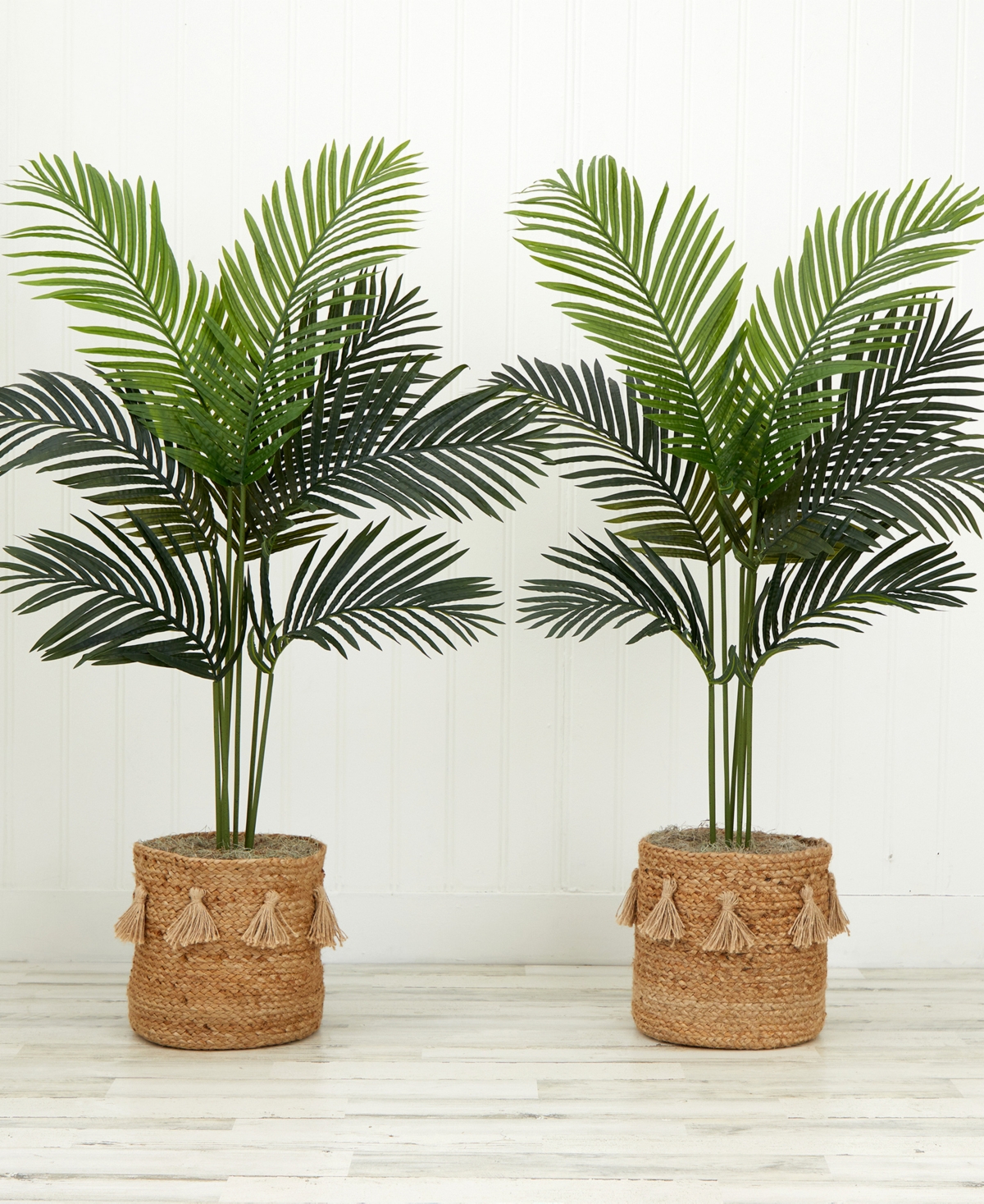 NEARLY NATURAL 48" ARTIFICIAL PARADISE PALM TREE WITH HANDMADE JUTE COTTON BASKET WITH TASSELS DIY KIT SET OF 2 