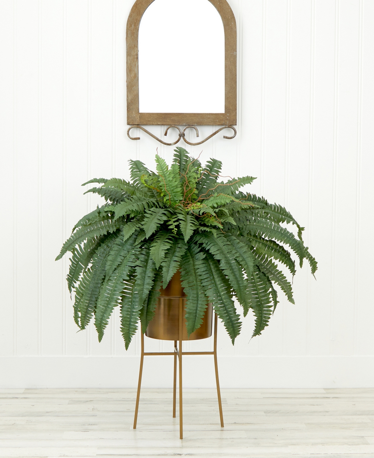 NEARLY NATURAL 32" ARTIFICIAL BOSTON FERN PLANT WITH METAL PLANTER WITH STAND DIY KIT 