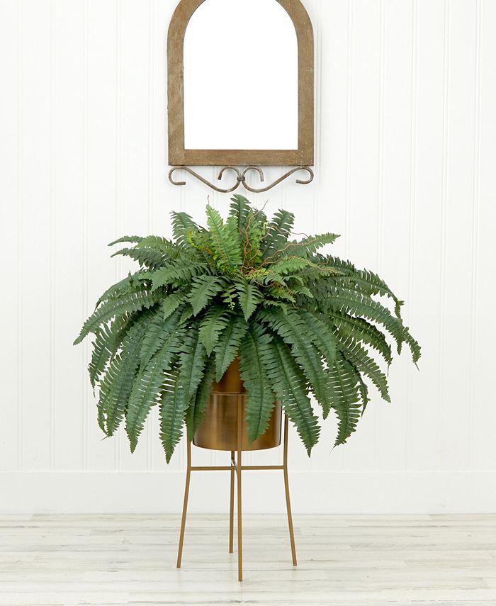 Nearly Natural 32" Artificial Boston Fern Plant with Metal Planter with