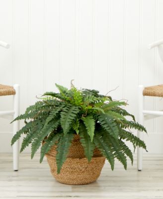 23" Artificial Boston Fern Plant with Handmade Jute Cotton Basket DIY Kit