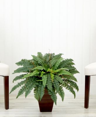 23" Artificial Boston Fern Plant with Tapered Bronze Square Metal Planter DIY Kit
