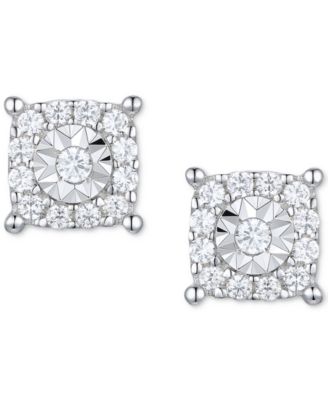 Diamond Square Halo Stud Earrings (1/4 ct. t.w.) in Sterling Silver
