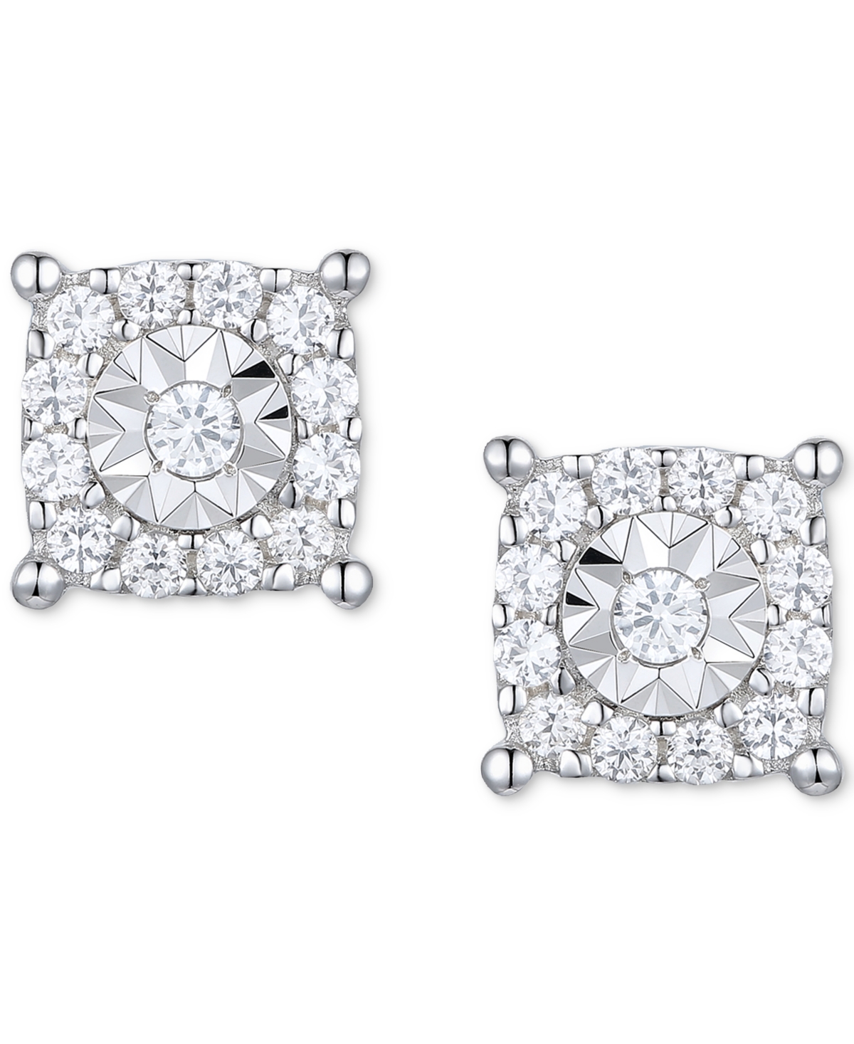 Macy's Diamond Square Halo Stud Earrings (1/4 Ct. T.w.) In Sterling Silver In Sterling Silver