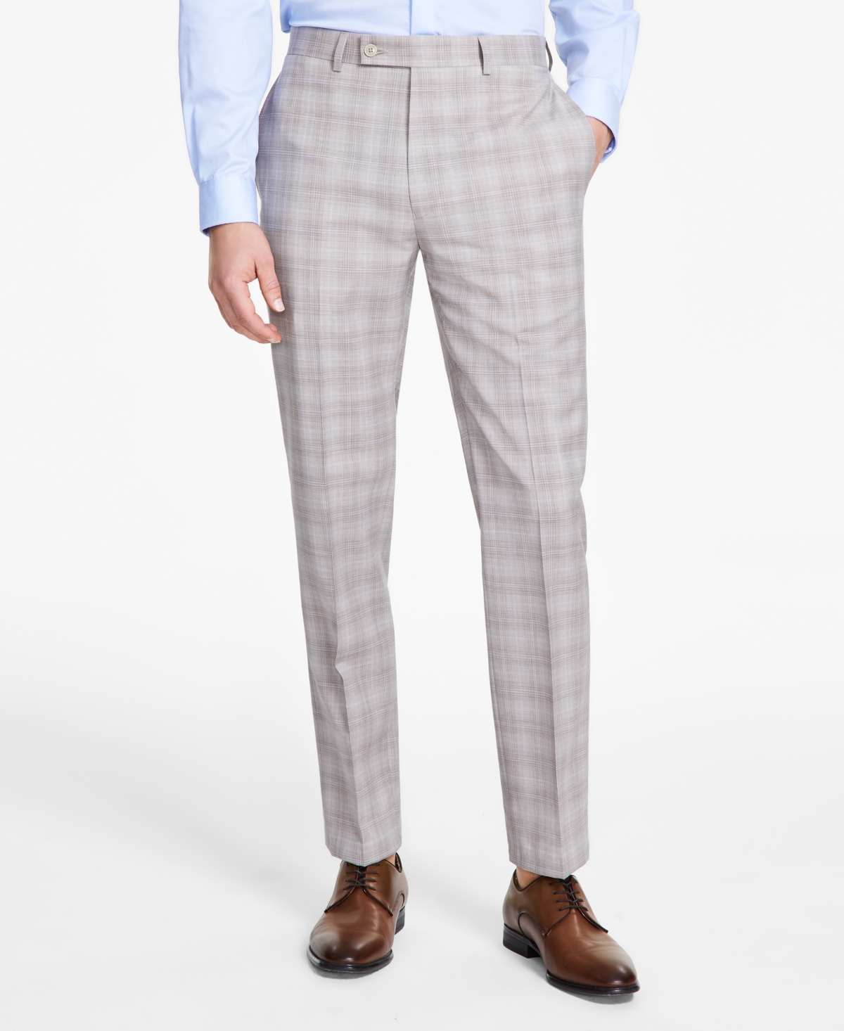 Men's Slim-Fit Wool Blend Stretch Plaid Suit Separate Pants - Tan Plaid