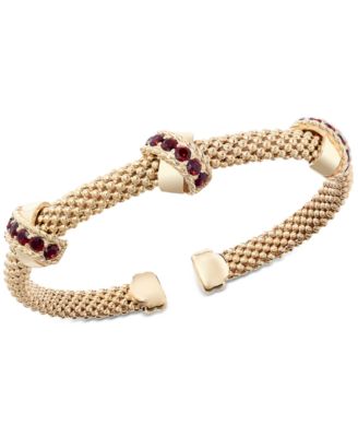 Macy's - Garnet Crisscross Popcorn Link Cuff Bangle Bracelet (3/8 ct. t.w.) in 14k Gold-Plated Sterling Silver