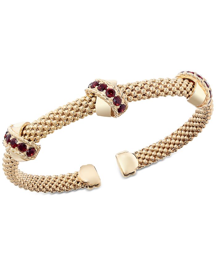 Macy s Garnet Crisscross Popcorn Link Cuff Bangle Bracelet 3 8 ct