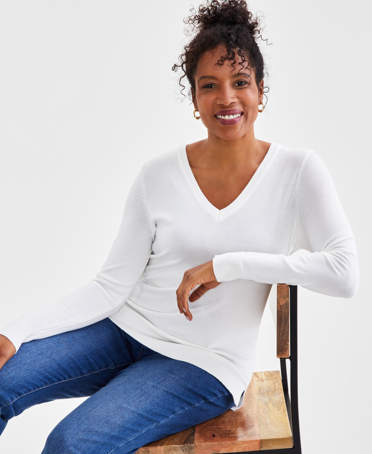 Style & Co Women's V-neck Sweater, Created For Macy's In Neo Natural