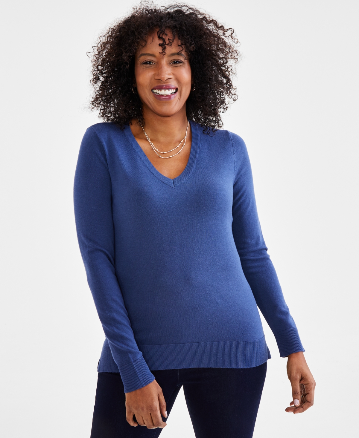 Style & Co Women's V-neck Sweater, Created For Macy's In New Uniform Blue