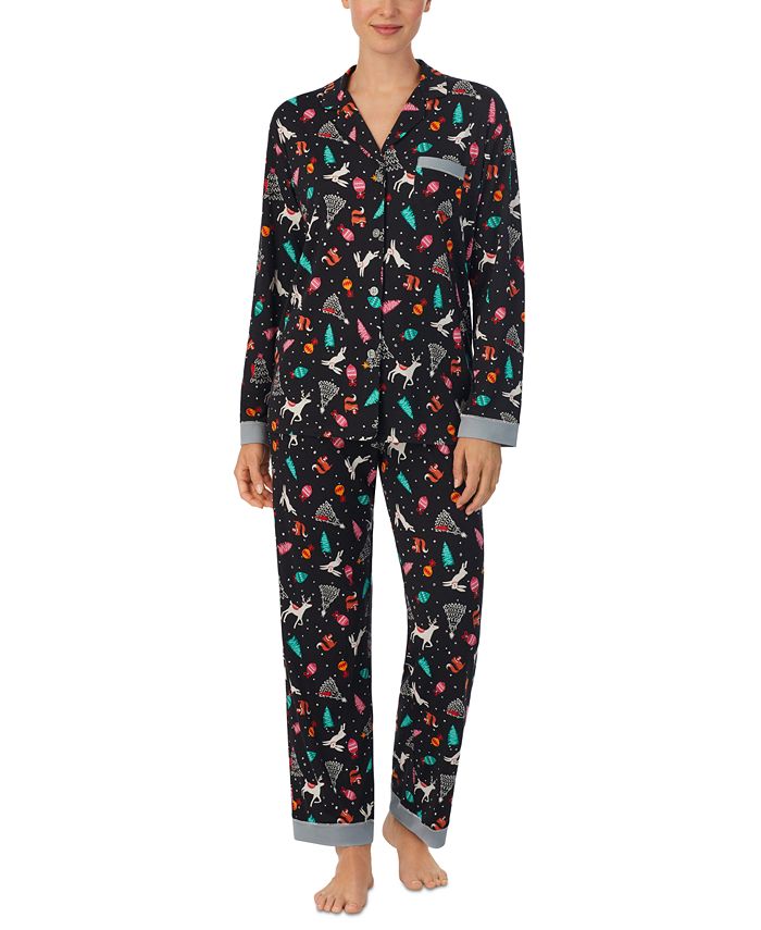 Cuddl Duds Women's 2-Pc. Printed Notched-Collar Pajamas Set - Macy's