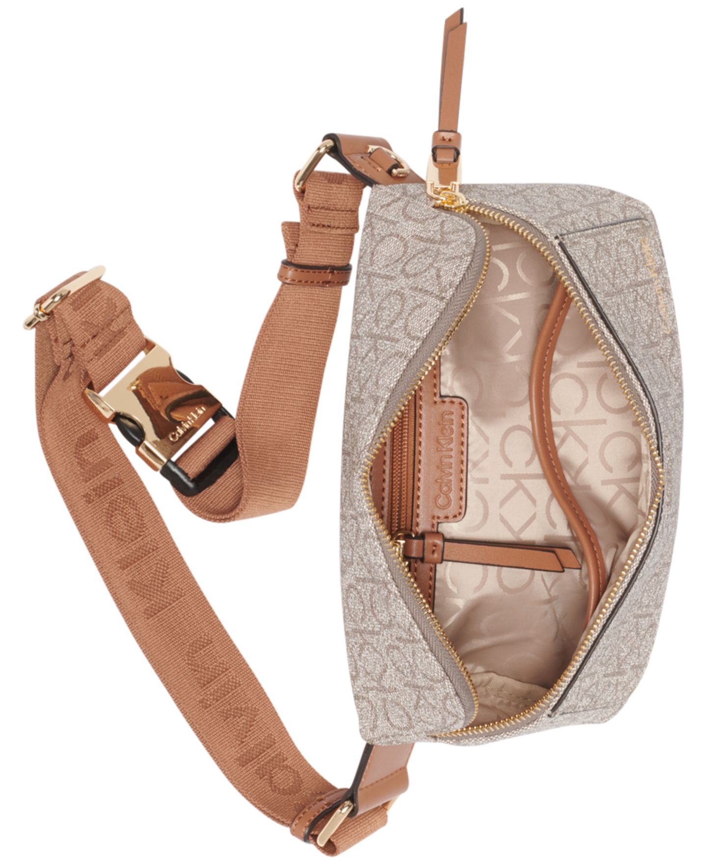 Женская сумка Calvin Klein Millie Signature Convertible Belt Bag with Zippered Coin Pouch, цвет: Миндальный хаки / Карамельный — фото 4