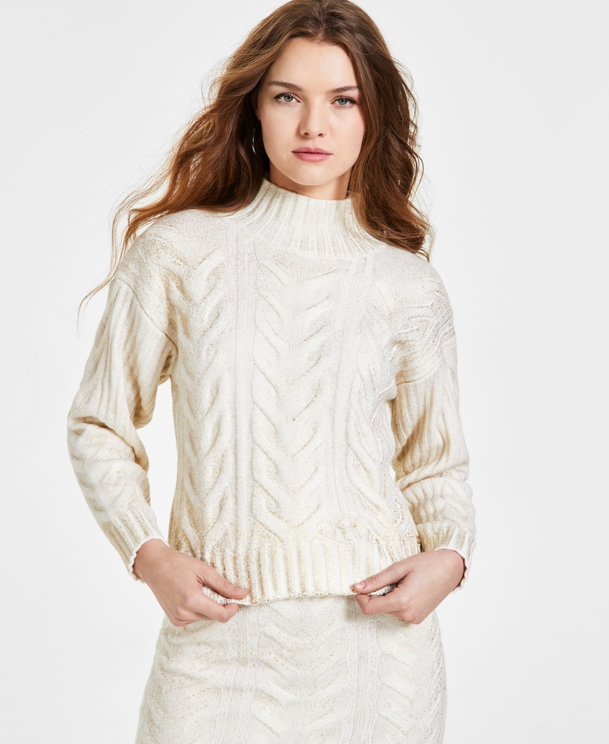 Guess Women's Diane Mock-neck Long Sleeve Sweater In Cream White