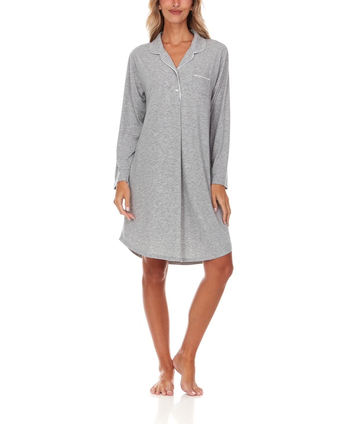 Flora By Flora Nikrooz Women's Deborah Long Sleeve Notch Knit Sleepshirt Nightgown In Heather Gray