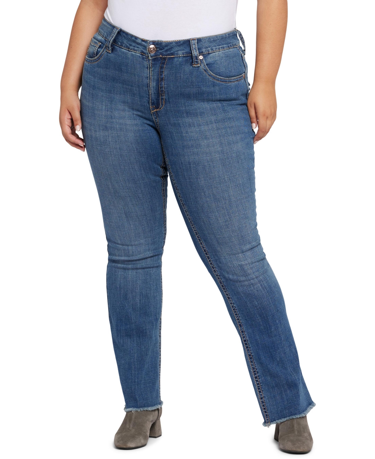 Plus Size Mid Rise Flap Pocket Bootcut Jeans - Shelby