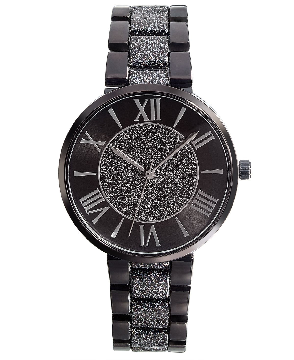 Inc International Concepts Women's Glitter Black-tone Bracelet Watch 36mm, Created For Macy's