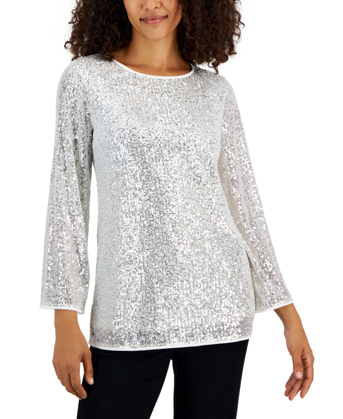 Jm Collection Women's Scoop-Neck 3/4-Sleeve Sequin Tunic, Created for  Macy's