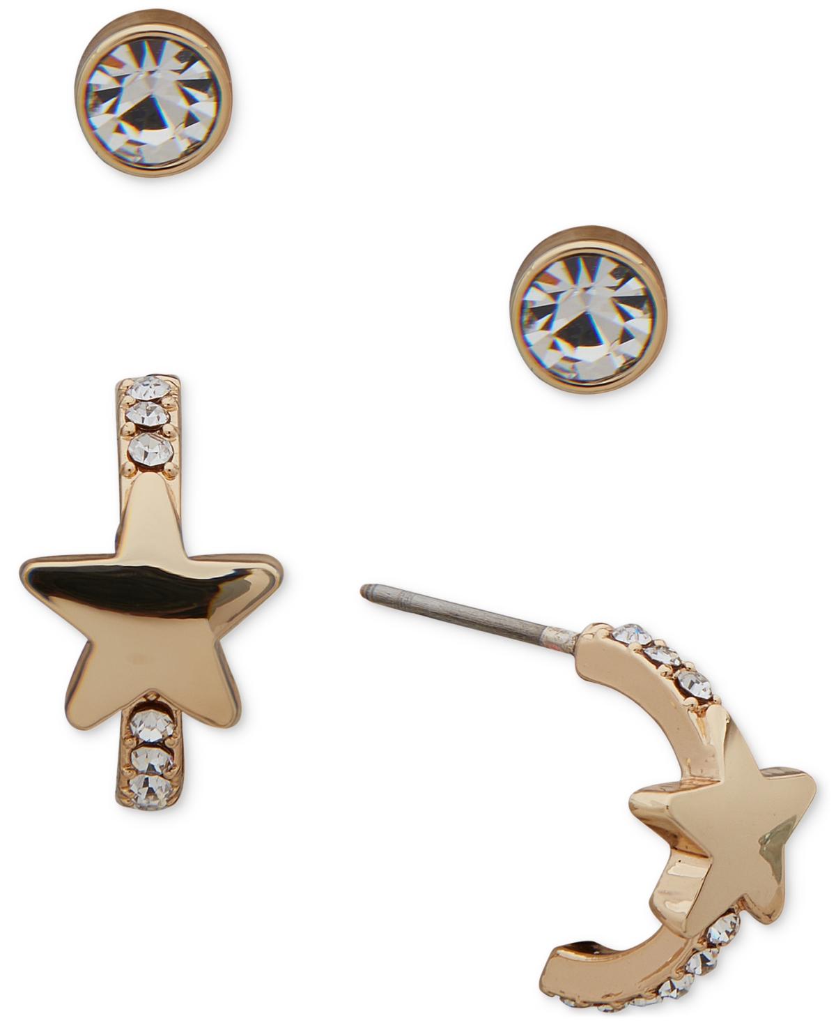 Gold-Tone 2-Pc. Set Star & Crystal Stud Earrings - White