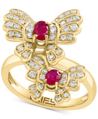 EFFY Collection - Ruby (1/2 ct. t.w.) & Diamond (1/2 ct. t.w.) Butterfly Ring in 14k Gold