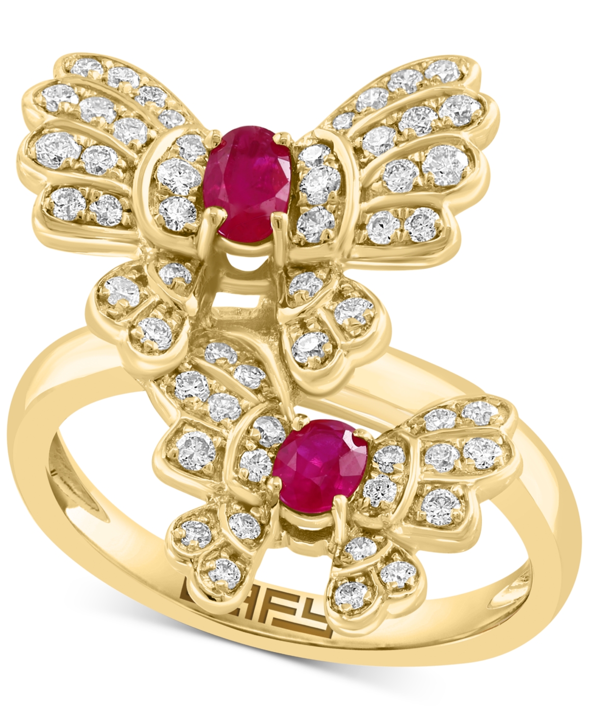 Effy Collection Effy Ruby (1/2 Ct. T.w.) & Diamond (1/2 Ct. T.w.) Butterfly Ring In 14k Gold In Yellow Gold