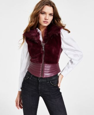 Burgundy fur deals vest women's