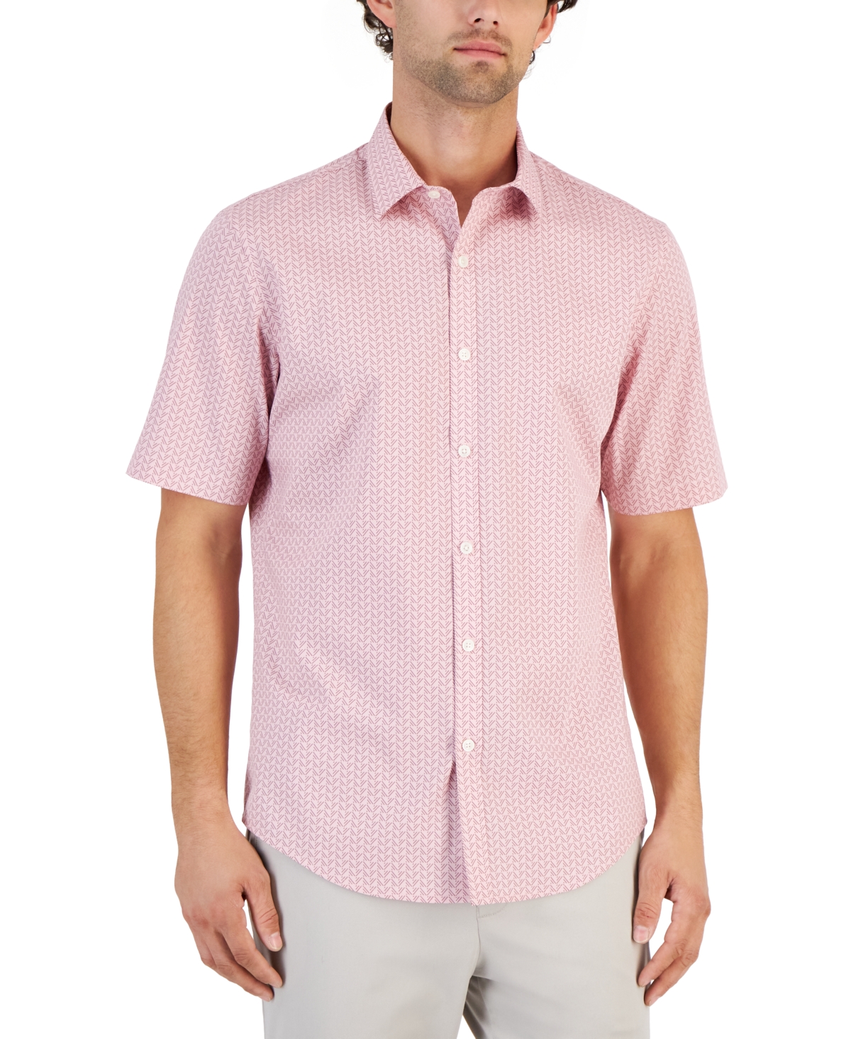Alfani Men's Geometric Stretch Button-up Short-sleeve Shirt, Created For Macy's In Pink