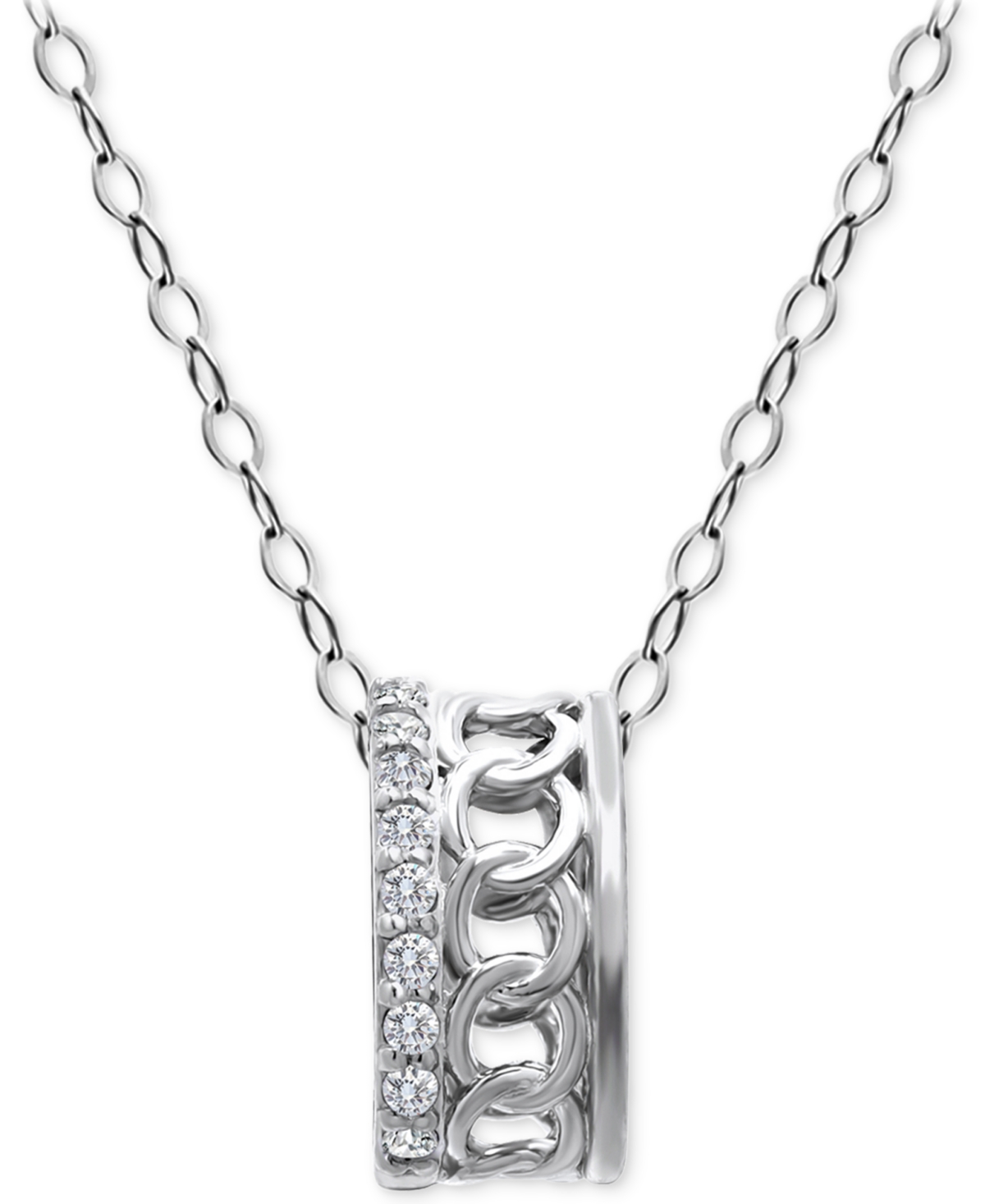 Giani Bernini Cubic Zirconia Open Link Rondelle Slide Pendant Necklace, 16" + 2" Extender, Created For Macy's In Silver