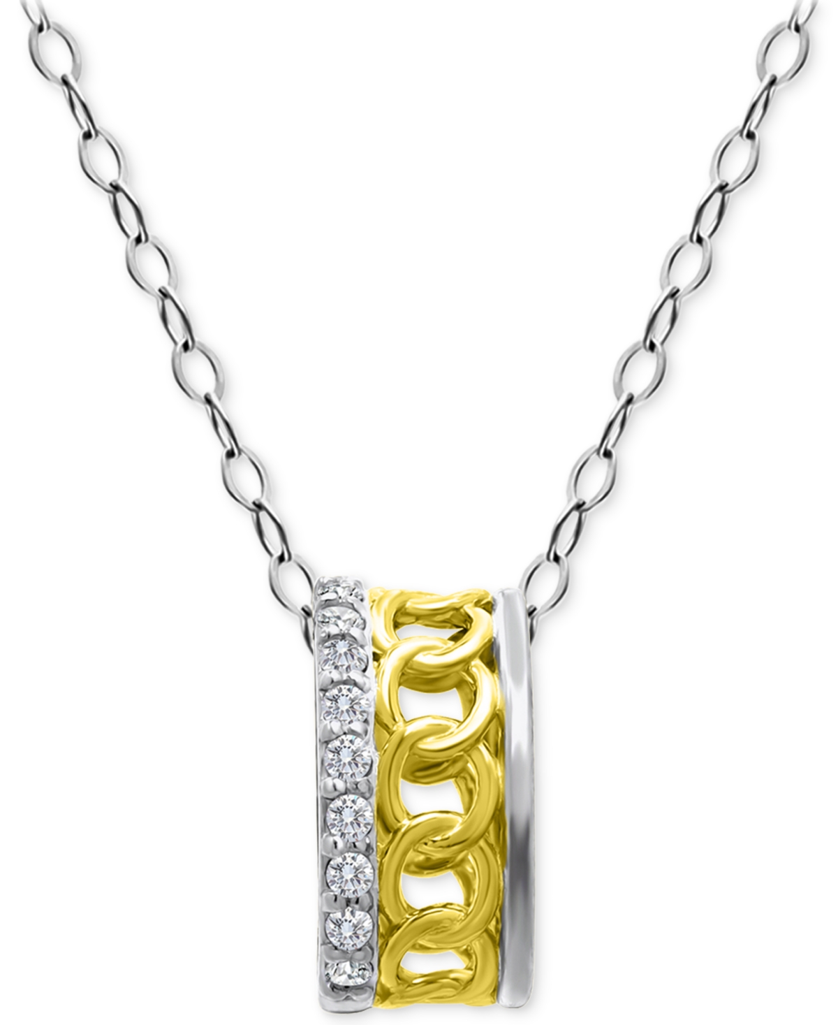 Giani Bernini Cubic Zirconia Open Link Rondelle Slide Pendant Necklace, 16" + 2" Extender, Created For Macy's In Twotone
