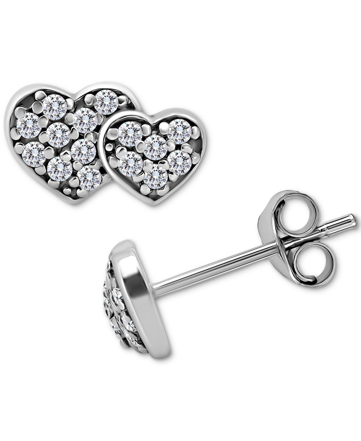 Giani Bernini Cubic Zirconia Double Heart Stud Earrings In Sterling Silver, Created For Macy's