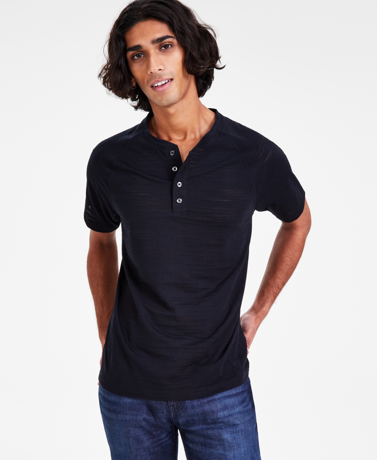 Inc International Concepts Inc. International Concepts Men's Henley T-shirt, Created For Macy's In Deep Black