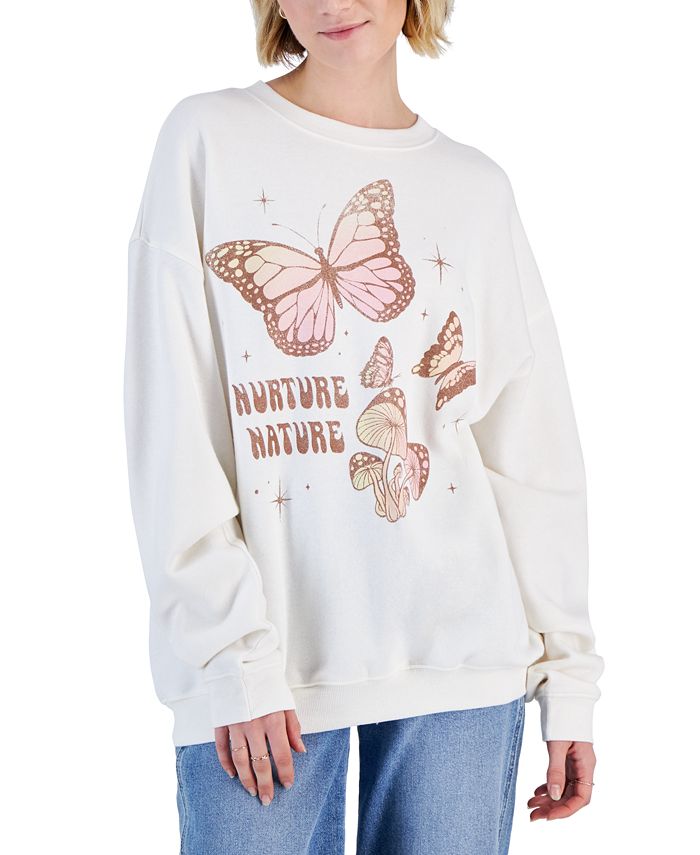 Juniors Nurture Nature Butterfly Graphic Sweatshirt