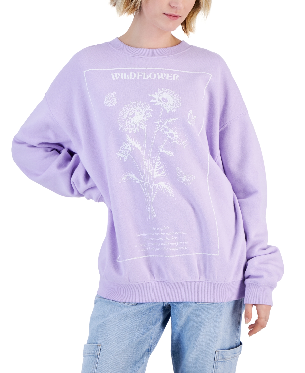 Grayson Threads, The Label Juniors' Wildflower Graphic Fleece Sweatshirt In Purple