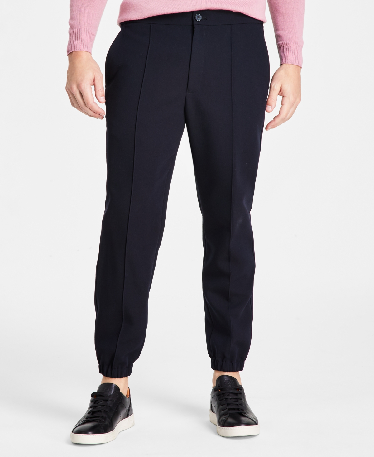 Shop Alfani Men's Regular-fit Stretch Pleated Joggers, Created For Macy's In Deep Black