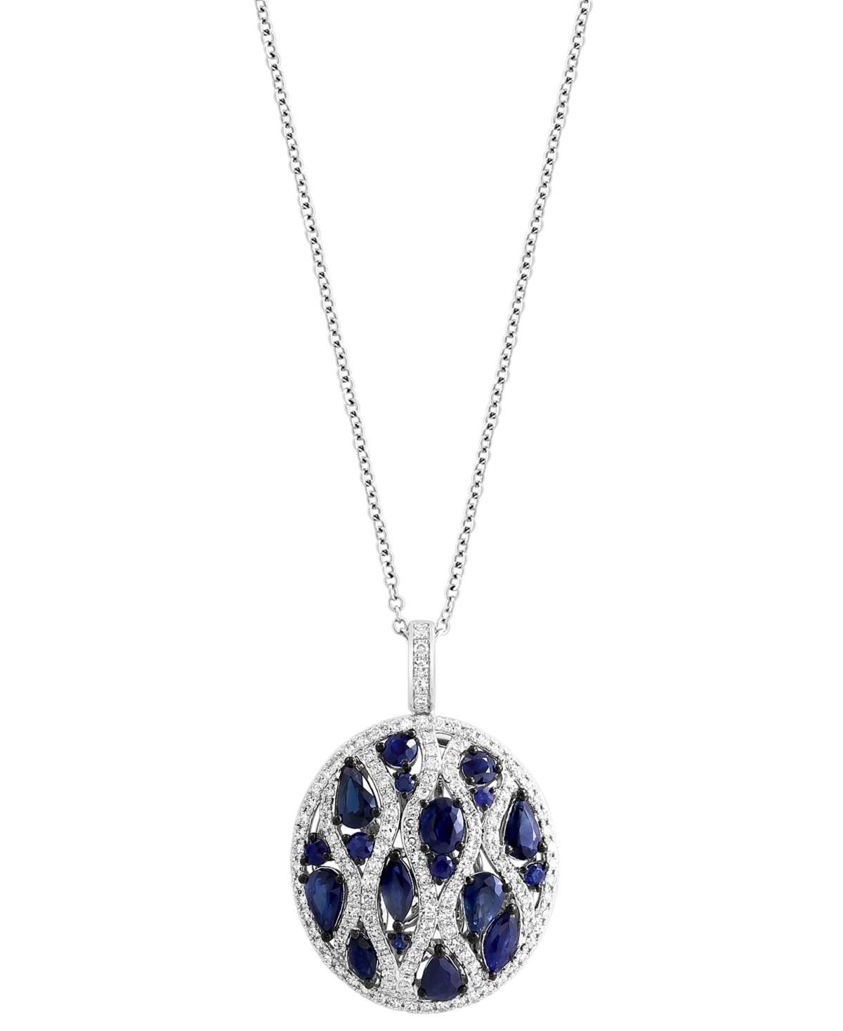 Effy Collection Effy Sapphire (2-1/6 Ct. T.w.) & Diamond (1/2 Ct. T.w.) Cluster 18" Pendant Necklace In 14k White Go In White Gold
