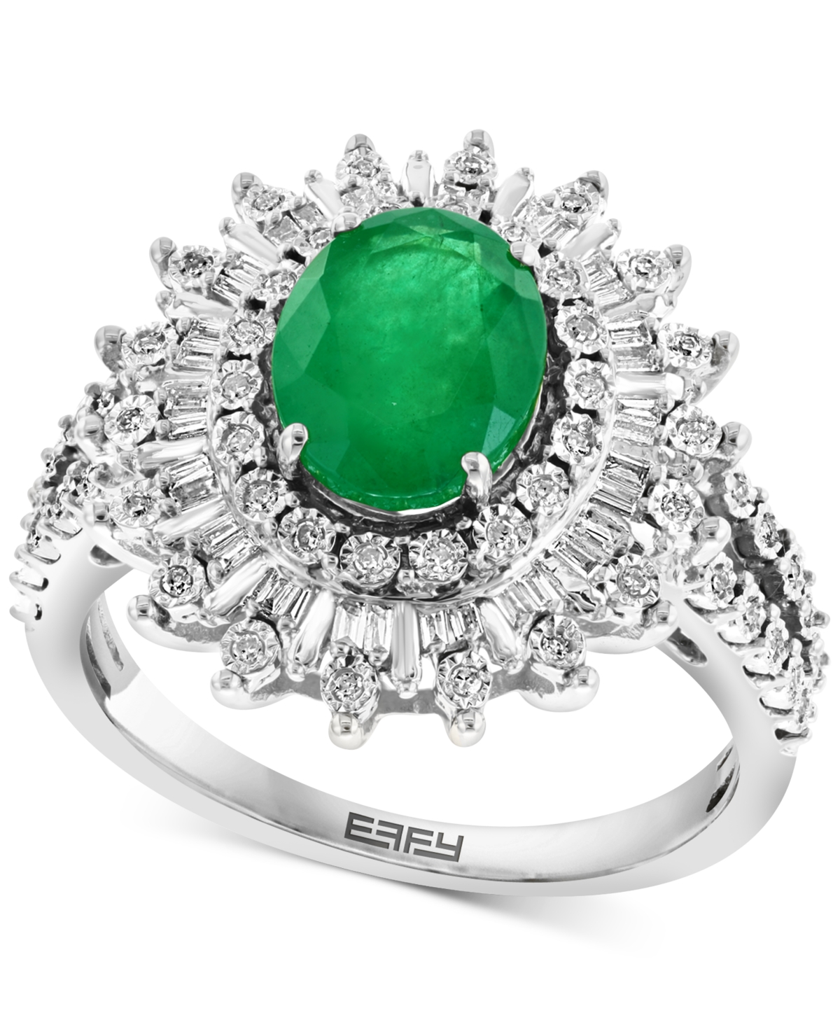 Effy Collection Effy Emerald (1-1/2 Ct. T.w.) & Diamond (1/4 Ct. T.w.) Baguette Halo Ring In 14k White Gold