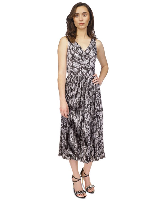 Michael Kors Women's Snakeskin-Print Pleated Midi Dress - Macy's