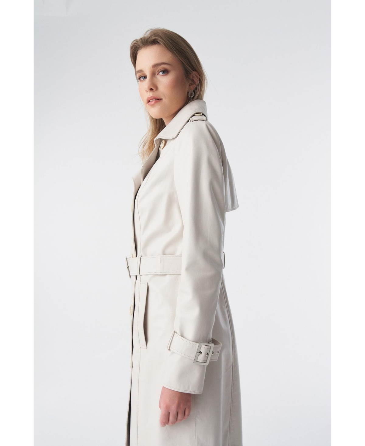 Furniq Uk Women's Genuine Leather Trench Coat,- Beige