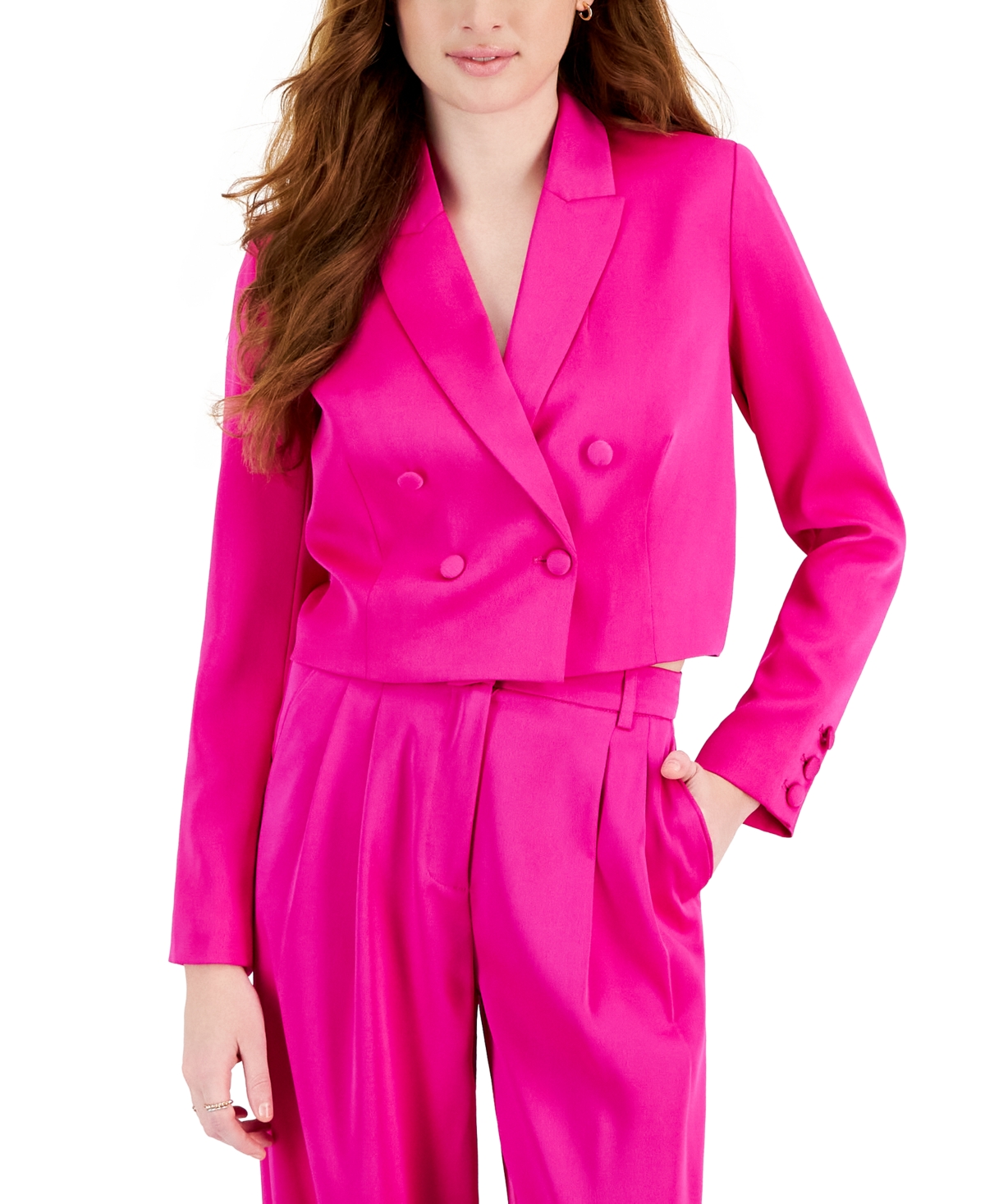 Lucy Paris Women's Sigrid Cropped Double-breasted Blazer In Fuschia