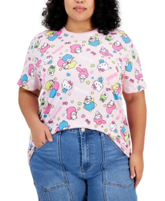 Love Tribe - Trendy Plus Size Hello Kitty Allover Print T-Shirt